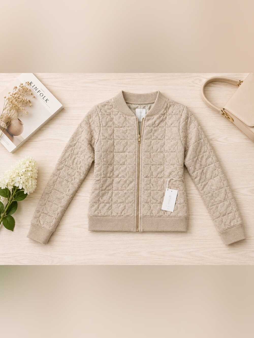 Joie Taupe Quilted Knit Bomber Jacket